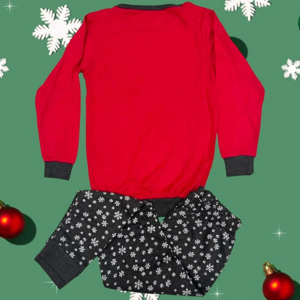 Kids Moose Exploration Christmas Pajama Set – Red Reindeer Top & Snowflake Pants